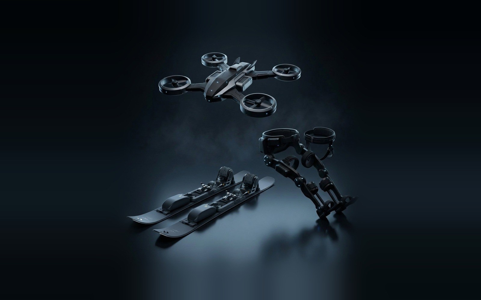 Autonomous drone, exoskeleton and electric skis