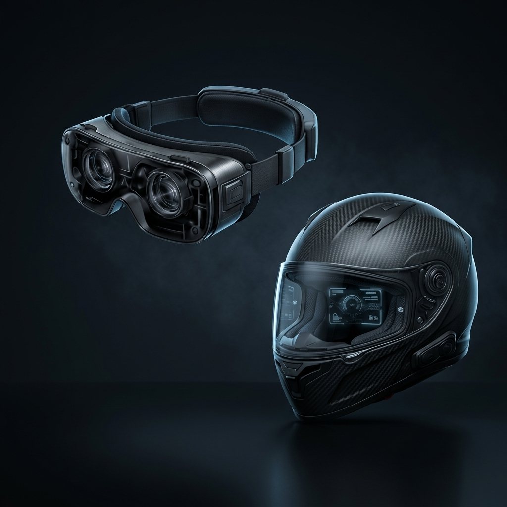 AR headset and motorcycle helmet with HUD